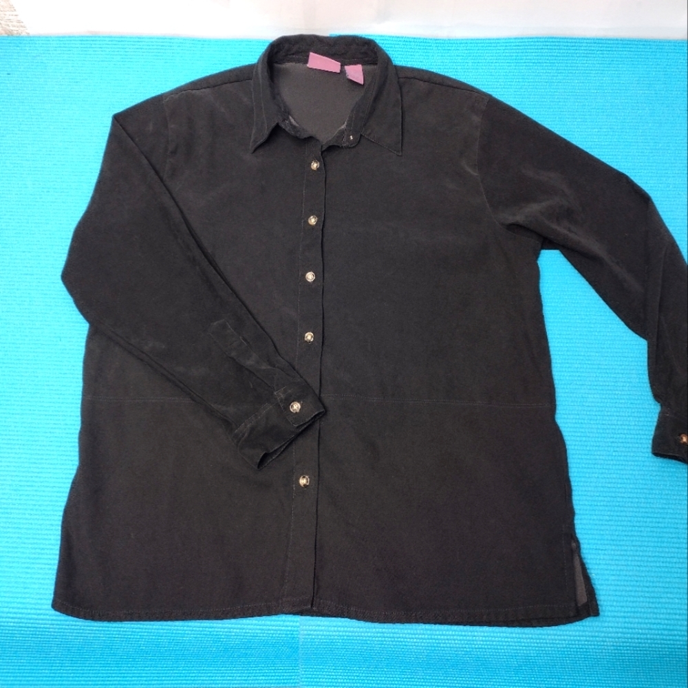 Premier International Women's Faux Suede Button Up Black Size L